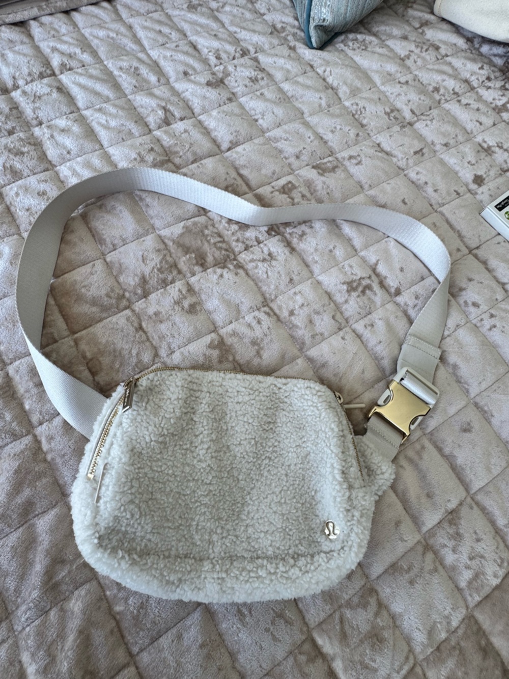 lululemon athletica Cream Sherpa Crossbody Belt Bag with Gold Hardware
